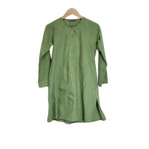 Generation Woman Green Embroidery Striped Cotton Modest A-Line Tunic Dress  8